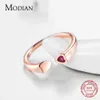 100% 925 sterling Silver Two Hearts Ring, Mistletoe Rose & Red CZ Clear Compatible with European Engagement Jewelry For women 210707