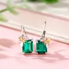 Hoop Huggie Luxury Green Crystal Square Stone Earrings Vintage Gold Color Small Bee Boho Silver Party for Women3664693