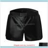 Gym Kläder Övning Fitness Slitage Atletisk Utomhuskläder Sport OutdoorsMen Faux Läder Shorts Sexig Solid Tight Black Casual Male Fash