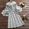 Mori Girl Otoño Mujeres Vestidos Corazón impreso Peter Pan Collar Vestidos Elegante Vintage Corduroy Preppy Estilo Kawaii Vestido 210520