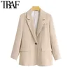 Femmes Mode Bureau Porter Un Bouton Blazers Manteau Vintage À Manches Longues Poches Femme Survêtement Chic Tops 210507