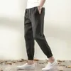 Случайные брюки мужские моды хлопчатобумажные белье хип-хоп лодыжки мужчины гарем брюки упругая талия свободные промежуточные брюки мужские x0723
