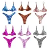 Kvinnor sommar sexig brasiliansk bikini set holografisk glänsande metallisk baddräkt push up vadderad underwire triangel baddräkt beachw 210629