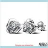 Jewelry925 Sterling Sier Kalp Şeklinde CZ Zirkon Kristal Çiçek Küpe Kadınlar İçin Düğün Kulak Çabası Küpü KY DROP TESLİMİ 2021 QY1KD