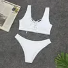 Damskie stroje kąpielowe Kobiety bikini zacinek Criss Cross Kobieta seksowna koronka w górę 2021 Brazylijska solidna kolor Backless Dwuczęściowy strój kąpielowy