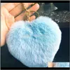 Fashion Drop Delivery 2021 12Cm Cute Fluffy Heart Keychains Womens Pom Poms Faux Rex Rabbit Fur Chains Girl Bag Hang Car Key Ring Jewelry Aes