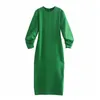 Abito lungo verde primavera donna elegante manica arricciata midi donna o collo zip posteriore vintage donna es 210519