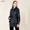 가을 PU 가죽 긴 재킷 가짜 소프트 코트 블랙 오토바이 자켓 여성 바이커 벨트 ​​느슨한 outwear 210430
