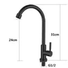 Matt Black Single Cold Kitchen Kran Sväng Bokkök, Europa Style Total Sink Tap 304 Rostfritt Stål 211108