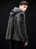 Mäns Leather Faux 2021 Mens Coat Hooded Jacket Importerad Velvet Avtagbara ärmar Kort