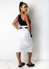 Svart / vit hög midja sidofickskede kjol kvinnor mode arbete slitage staplade bandage streetwear kvinnlig mittkalv klänning 210525
