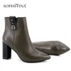 SOPHITINA Casual Genuine Leather Ladies Boots Handmade 9 cm Super High Heel Shoes Pointed Toe Square Heel Women Boots SC372 210513