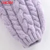 Tangada Kadınlar Vintage Menekşe Forması Düğmeler Hırka Jumper Lady Büküm Boy Örme Hırka Ceket 3H172 210609