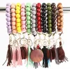 Wood Bead Keychain With Tassel Wooden Beads Bracelet Key Ring Wrist Keychains Bag Pendant Party Favor