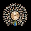 Grandi orologi da parete in cristallo di quarzo pavone con diamanti 3D Decorazioni per la casa moderna europea Soggiorno Orologio silenzioso da parete 210325