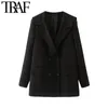 Women Fashion Double Breasted Blazers Coat Vintage Sailor Collar Long Sleeve Female Outerwear Chic Veste Femme 210507