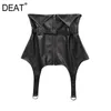 [DEAT] Summer Fashion Solid Color Girdle Sleeveless Breast Wrap PU Leather Street Style Women Tank Tops 13C937 210527