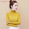 Aelegantmis Spring Fashion Mesh Chiffon Blouse See-through Long Sleeve Women Blouses High Collar Transparent Female Shirt Tops 210607