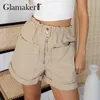 Glamaker kontor damer casual pocket shorts mode lösa a-line eleganta korta byxor sommar våren kvinnor 210719