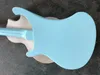 Fábrica personalizada 4 cordas luz azul elétrico baixo com 2 pickups, pickguard branco, hardware cromado, fornecer serviços personalizados