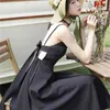 Backless Black Dress Women Holiday Ärmlös Sexig Lady Lång Klänningar Rem Bohemian Beach Hater Midi Vestidos Sommar 210603