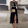 カジュアルドレス2022スプリングエレガントなパッチワークプリントメッシュ光沢のあるパーティードレス女性のファッション中空秋の袖