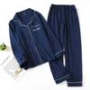Çiftin pamuk pijama sonbahar ve kış uzun kollu pantolon için set çok renkler kadın erkek eve uygun takım elbise 211112