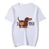 女性のTシャツ2022夏の女性麻ukuカワイイ犬私はダックスファンドレターTシャツ女性ファッションTシャツ美学ストリートウェアトップスが大好きです