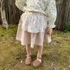 Пастырский стиль милые цветочные фартуки юбки для девочек чистый хлопок поддельные две части юбка детская одежда 210508