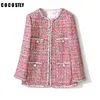 Giacche da donna Cappotti dolci allentati coreani da donna 2022 Autunno Inverno Donna Elegante cappotto in tessuto di tweed scozzese rosa