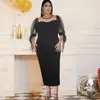 Black Dresses Plus Size 4XL 3XL O Neck Polka Dot See Through Midi Bodycon Office Lady Birthday Evening Party Robes Fashion 210527