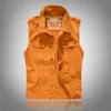 Men039s jackor mode orange denim väst rippade jacka casual väster män retro ärmlös smal fit jeans tank top plus size2921806