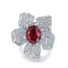 Anster Ovale vorm 9K 10K 14K 18K Lab Gemaakt Ruby Flower Rings voor Dames Wholale Ring Trendy Style Sieraden