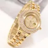 Armbandsur gåva lyxkvinnor titta på berömda märken modedesign full strass klockor damer guld handled reloje femininos