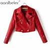 Women Leather Jackets Long Sleeve Slim Moto Coat Spring Autumn Ladies Casual All Match Double-Breasted Tops 210604