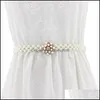 Belts & Aessories Fashion Aessoriesbelts Metal Pearl Rhinestone Clasp Front Stretch Waistband Gold Elastic Waist Belt Women Flowers Design C