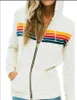 여성용 후드 스웨터 여성 패션 까마귀 대형 무지개 스트라이프 긴 소매 스웨터 지퍼 포켓 코트 자켓 봄 캐주얼 V