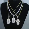 Catene Design Ciondolo con ciondolo a mano Hamsa con 5A Full Cz Pavimentato in oro argento Catena da tennis Hiphop Donna Uomo Collane JewelryChains