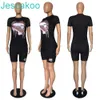 Plus Size Women Casual Dress Women Sexy Lips Drukowane Krótki Rękaw Crew Shorts Set Set Streetwear 2szt Ustawia stroje