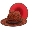 Chapéus de borda larga Fedoras Red Bottom Leapord Padrão Fedora Lady Bolsa Moda Top Hat Jazz para Mulheres Felt282A