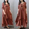 Kayotuas kvinnor klänning sommar boho etnisk bomull linne långärmad maxi v-nacke lös 3 färger casual damer kläder outfit 210522