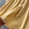 Koreanische Frauen Kurzarm Sommerkleid Solide Oansatz Hohe Taille Damen Elegante Midi mit Rüschen Schal Casual Kleidung 210603