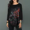 T-shirt Vintage imprimé Floral Rose pour femmes, mode décontractée, ample, surdimensionné, tunique à manches 3/4, hauts pour dames, 220226