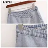 Vintage Sıkıntılı Ruffles Denim Etek Yüksek Bel A-Line Tüm Maç Rahat Paket Kalça Mini Kadın Etekler Sonbahar 210427