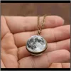 Necklaces & Pendants Jewelryfashion Women Men Double-Sided Grey Full Moon Crescent Glass Ball Pendant Necklace Jewelry Drop Delivery 2021 Eg8