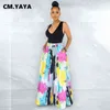 CM.YAYA Summer Women Pants Mid Waist Full Length Wide Leg Loose Trousers Pockets Casual Street Tie Dye Print 211115