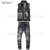 black denim motorcycle vest