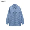 Za Vestes Pour Femmes Chemise Denim Manteau Mince Parkas Mode Poche À Manches Longues Outwear Streetwear Oversize Dames Casual BF 210923