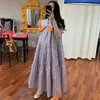 Moda Wild Simple Holiday Casual Temperament Big Lapel Contrast Szycia Kwiatowy Luźny Rękaw Puff Robe Sukienka 16F1254 210510