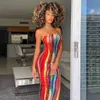 Kvinnor Casual Tube Long Dress Summer Off Shoulder Stropless Tie-Dye Print Bodycon Maxi Robe Sexig Evening Party Club 210517